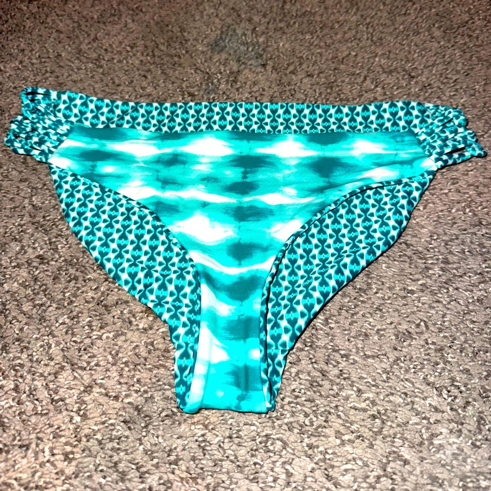 Aqua and teal tie die reversible bikini bottoms s/m